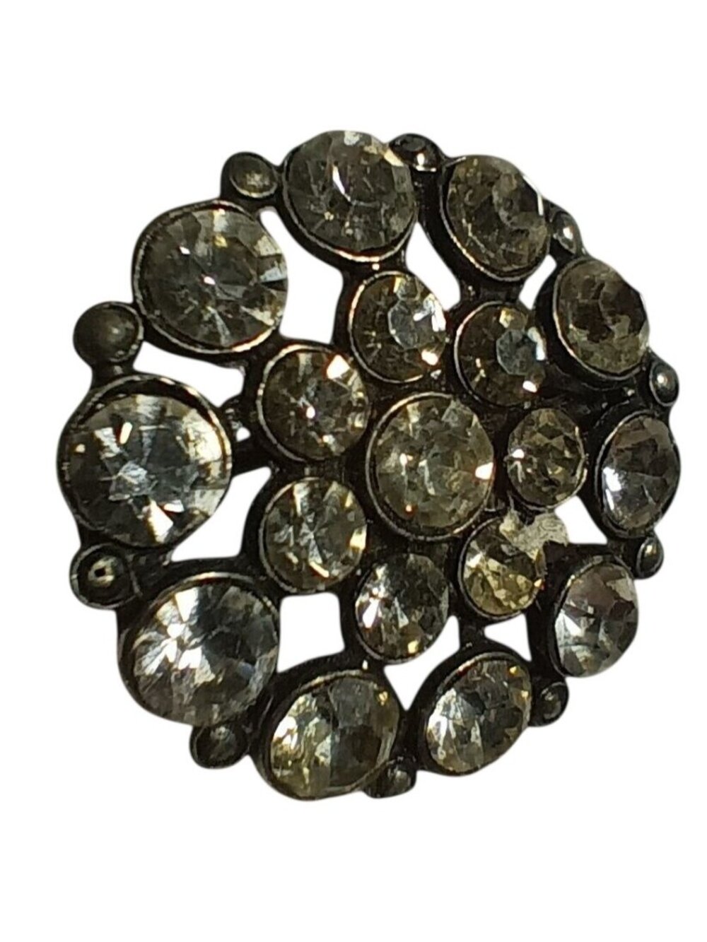Vintage Rhinestone Brooch Pin Round Cluster Design Antique Silver-Tone Jewelry